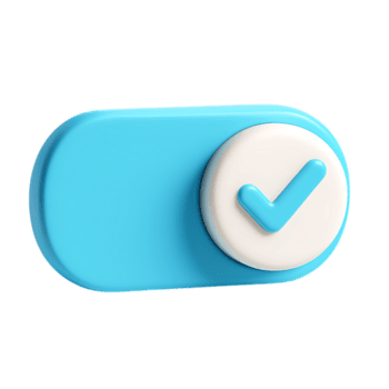 3d illustrazione di un' ginocchiera interruttore nel il su posizione con un' segno di spunta, isolato su trasparente sfondo png