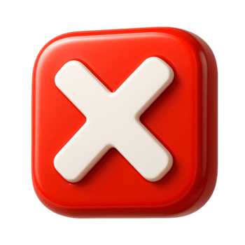 rosso piazza pulsante con un' bianca attraversare marchio isolato su trasparente sfondo png