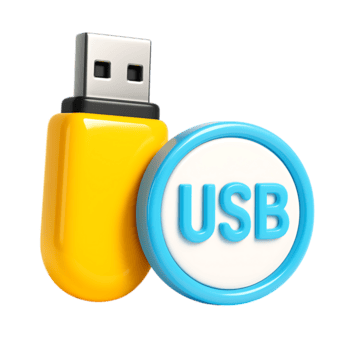 giallo USB veloce guidare con blu circolare USB etichetta, isolato su trasparente sfondo png