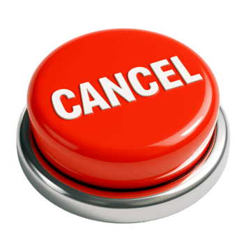 A large red circular button with the word cancel in white text, isolated on a transparent background png