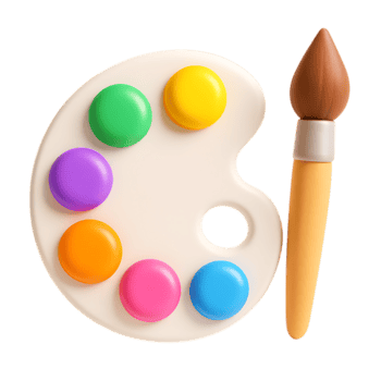 3d ilustración de un artistas paleta con vistoso pintar gotas y un cepillar, aislado en transparente antecedentes png