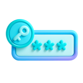 3d icoon vertegenwoordigen wachtwoord veiligheid met een sleutel symbool en sterretjes, geïsoleerd Aan transparant achtergrond png