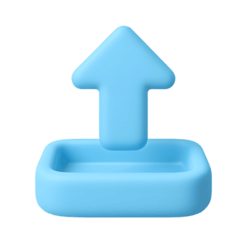 3D blue upload icon with upward arrow symbol on transparent background for data or file transfer png