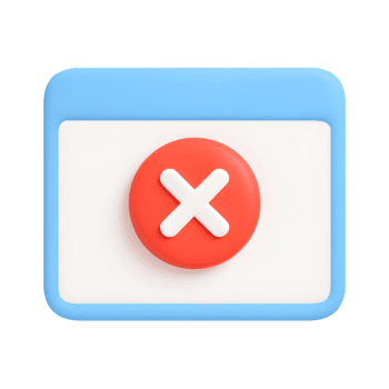 3D error window icon with red cross button and blue browser frame, isolated on transparent background png