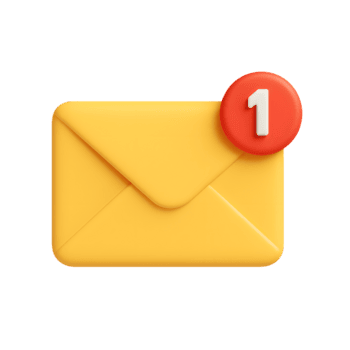 3d e-mail notifica icona, giallo Busta con rosso mettere in guardia distintivo mostrando numero uno, isolato su trasparente sfondo png