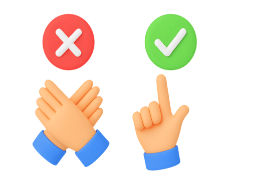 3d mano gesto icona con rosso attraversare e verde dai un'occhiata marchio indicando sbagliato e giusto scelte isolato su trasparente sfondo png