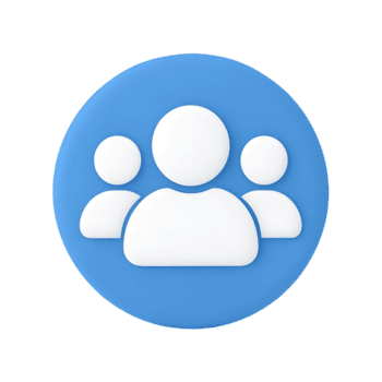 3d grupo de Tres blanco usuario íconos en azul circular antecedentes representando comunidad o equipo aislado en transparente antecedentes png