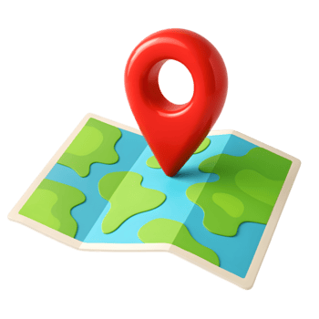 3d folded world map with large red location pin marker showing travel navigation and geographic positioning concept isolated on transparent background png