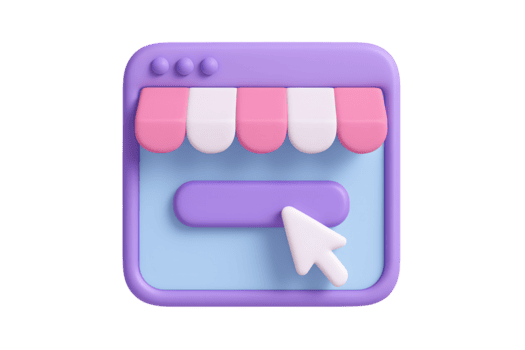 3D icon of online store with storefront awning and cursor arrow isolated on transparent background png