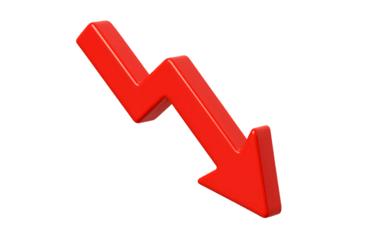 3d röd nedåt pil ikon med skarp sicksack- design, isolerat på transparent bakgrund png