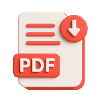 3d pdf Arquivo ícone com vermelho e branco documento, texto linhas e baixar seta isolado em transparente fundo png