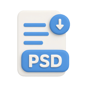3D file icon with blue download symbol representing design document and file transfer, isolated on transparent background png