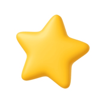 3d skinande gul stjärna ikon, mjuk avrundad form med slät lutning, isolerat på transparent bakgrund png