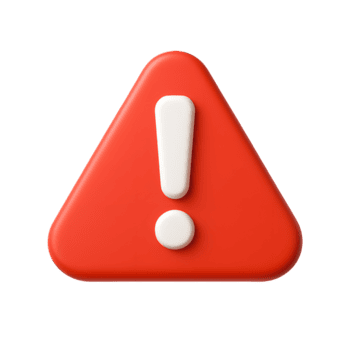 3D red warning icon with white exclamation mark inside rounded triangle, isolated on transparent background png