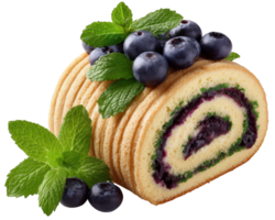arándano mermelada rodar pastel postre Fruta dulce menta Pastelería panadería. arándano mermelada rodar pastel con Fresco arándanos y menta hojas delicioso postre con sabroso y dulce sabor aislado en blanco png