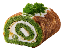 verde té rodar pastel matcha esponja cremoso relleno japonés postre dulce tratar decorado con Fresco perejil aislado en transparencia antecedentes apetitoso y único apariencia png