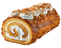Coco crema rodar pastel tropical postre dulce Pastelería dorado esponja azotado crema tostado Coco panadería tratar delicioso aislado indulgente bocadillo png