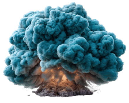 Blau Wolke Explosion mit dramatisch Rauch, Digital Illustration zum Analytik, Daten Visualisierung, oder kreativ Design, isoliert auf Transparenz Hintergrund, energisch und dynamisch Konzept png