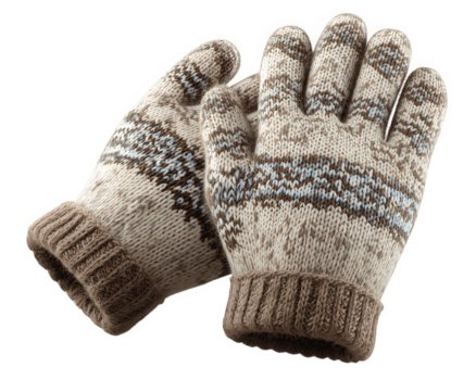 accogliente lana guanti con Marrone e crema modello, a maglia inverno accessorio per calore e comfort, morbido struttura, adatto per freddo tempo atmosferico, elegante e pratico design png