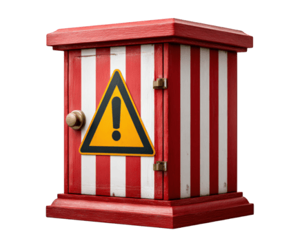 rosso bianca emergenza segnale scatola con a strisce modello giallo avvertimento cartello di legno struttura sicurezza mettere in guardia dispositivo isolato su trasparenza sfondo attenzione sicuro urgente png