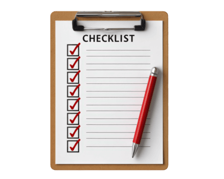 Checklist sheet with red pen on brown clipboard, minimalistic productivity concept, organized planning, blank lines for tasks, isolated on transparency background, efficient and clean design png