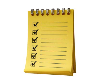 Notebook checklist spiral yellow paper office stationery blank list organization yellow spiral notebook with printed checklist and checkboxes blank lines for writing and clean organized office png