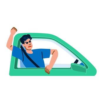 Angry driver shouting and gesturing from car window vector
