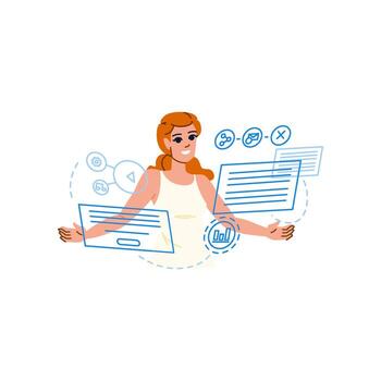 Project manager using software for managing digital content and social media marketing vector