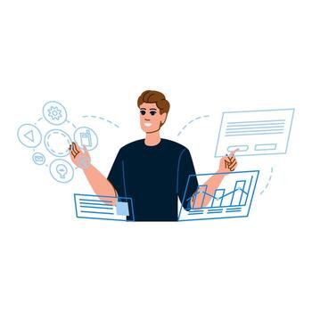 software desarrollador gerente digital márketing Campaña utilizando virtual interfaz vector