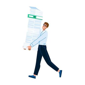 Office worker carrying a large stack of paperwork and struggling with bureaucracy vector