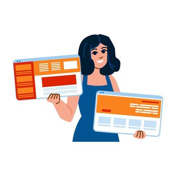 Web designer showing different website interface layouts vector