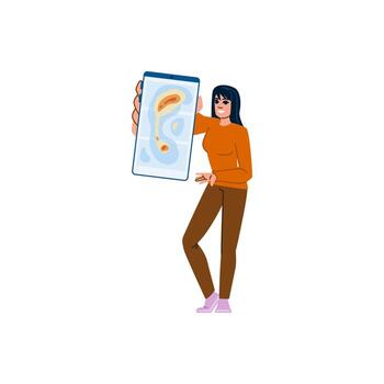 Woman showing smartphone with map navigation app vector