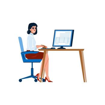 Office worker analyzing data on computer screen vector