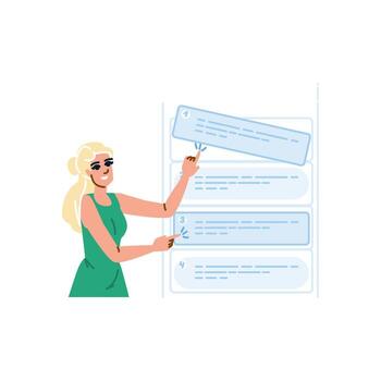 Project manager prioritizing tasks on interactive whiteboard vector