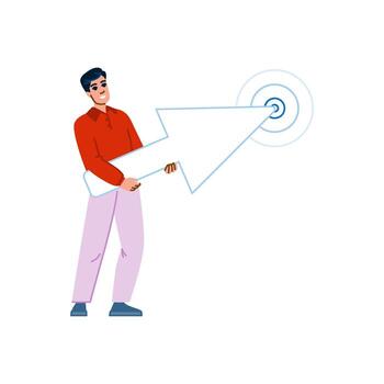 Man holding huge cursor arrow pointing center of target vector