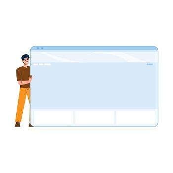 sonriente desarrollador presentación vacío web navegador ventana modelo vector