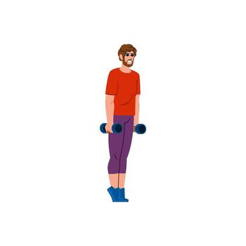 Man lifting weights and exercising with dumbbells vector