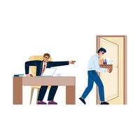 enojado jefe despidiendo empleado desde oficina trabajo vector
