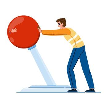Worker pushing big red button activating emergency system vector