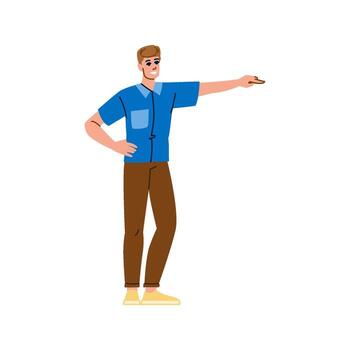 joven hombre señalando con índice dedo y sonriente vector