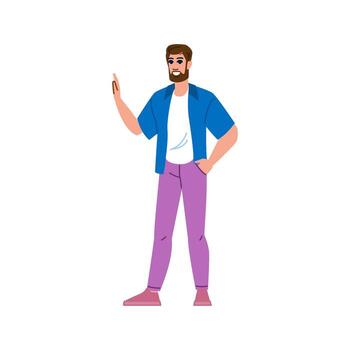 Confident man explaining and gesturing with hand in pocket vector