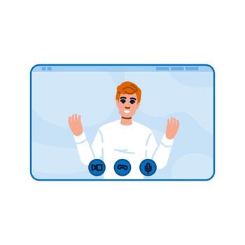 Man making call and gesturing on computer screen vector