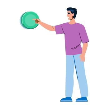 Young man pointing at green button making a choice vector