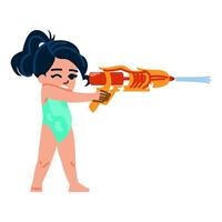 niña jugando con agua pistola teniendo divertido durante verano vacaciones vector
