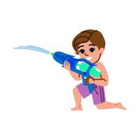 niño jugando con agua pistola y teniendo divertido durante verano Días festivos vector