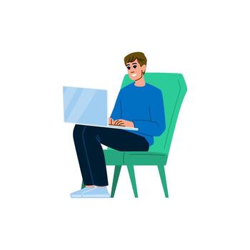 Smiling freelancer working remotely from home using laptop vector