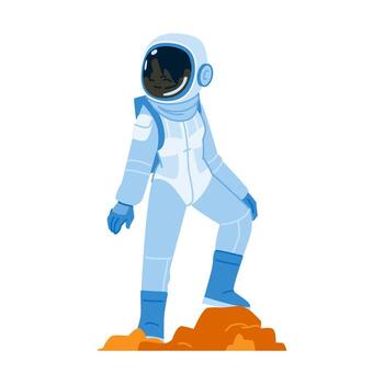 Black woman astronaut exploring mars surface wearing spacesuit vector