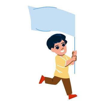 Happy child running and holding a blank flag, promoting freedom and expression vector