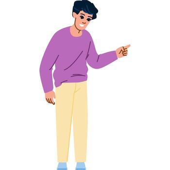 joven hombre señalando dedo demostración alguna cosa importante sonriente vector