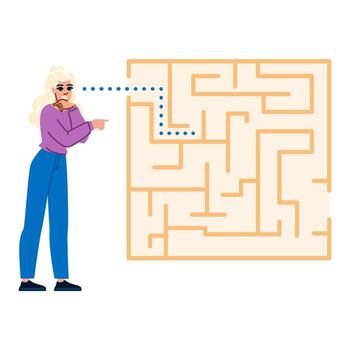 Project manager finding solution for business problem using visual maze vector